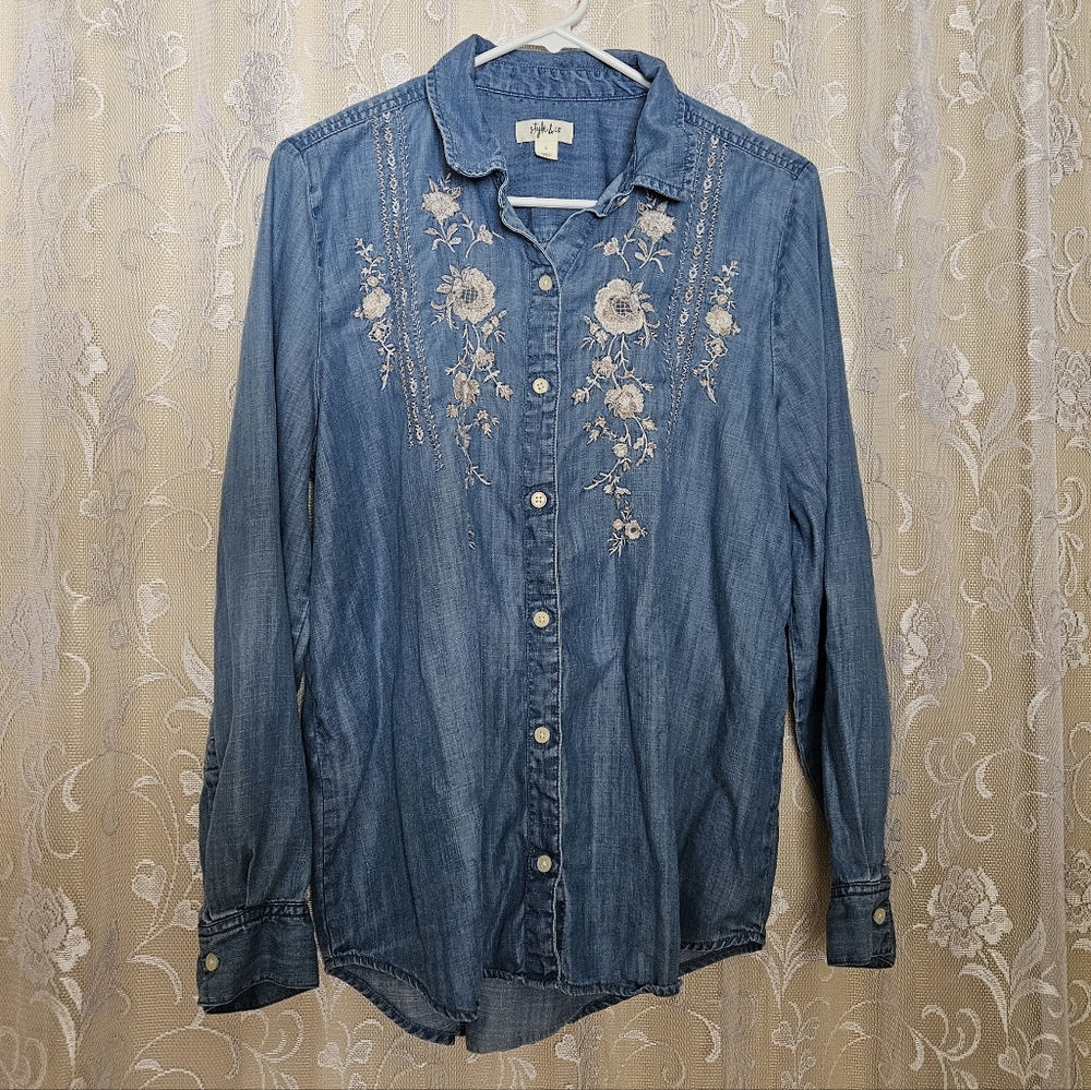 Floral Embroidered Denim Shirt